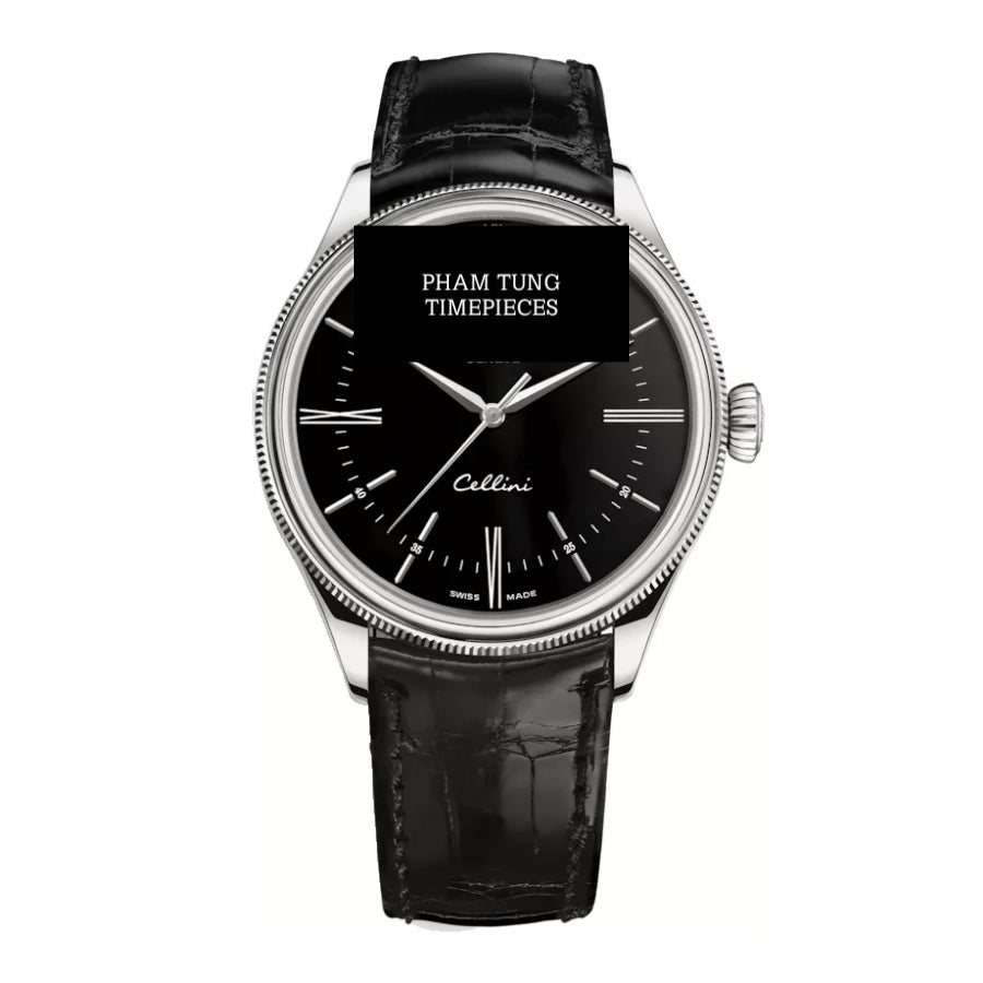 Cellini Black Dial White Gold
