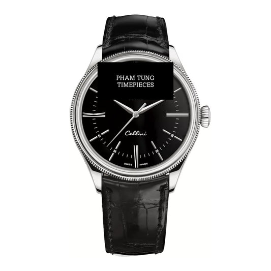 Cellini Black Dial White Gold